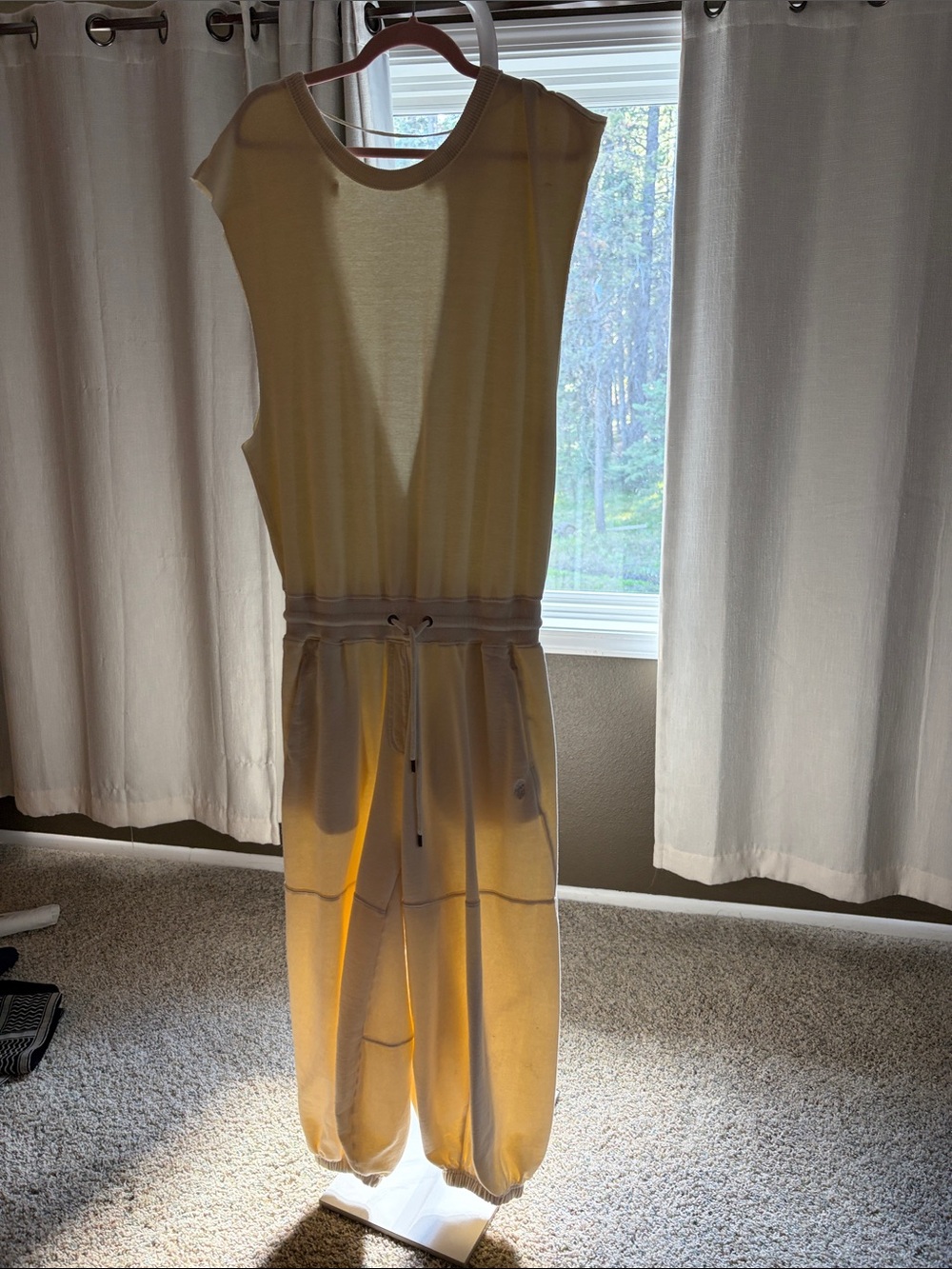 Sleeveless Drawstring Jumpsuit in Pale Yellow